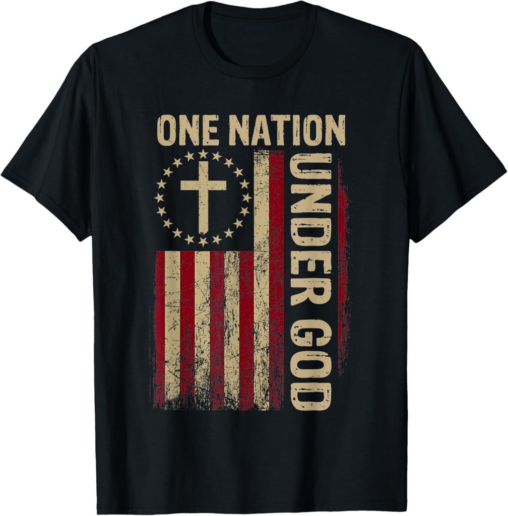 Eine Nation unter Gott Flagge 4. Juli Patriotisches Christliches T-Shirt