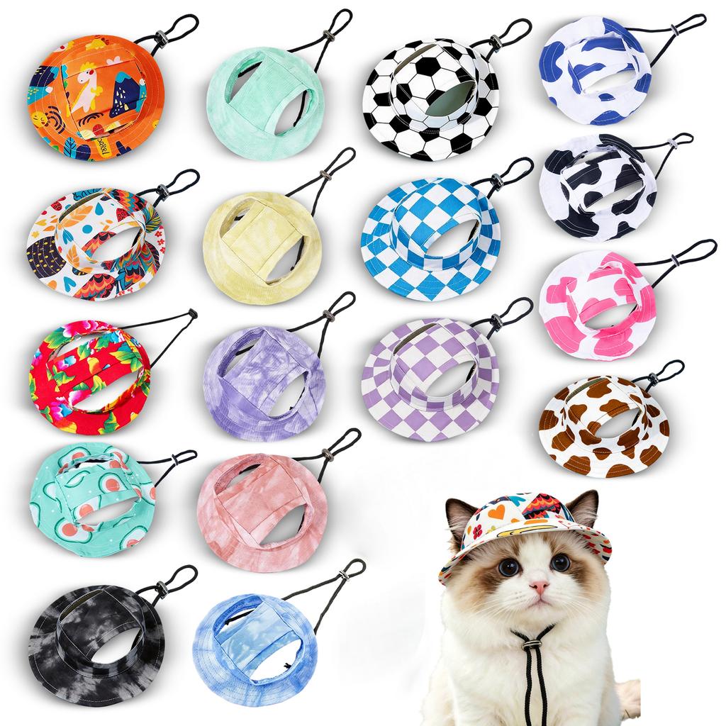 Adjustable Pet Hat with Wide Brim and Ear Hole Design Lightweight Sun Protection Cap for Dogs and Cats Outdoor Use