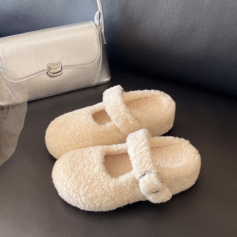 Thick-soled Fluffy Slippers Women's New Autumn and Winter Outer Wear 2025 Direct Supply for One-pedal Small Height-increasing Flat-bottomed Slippers