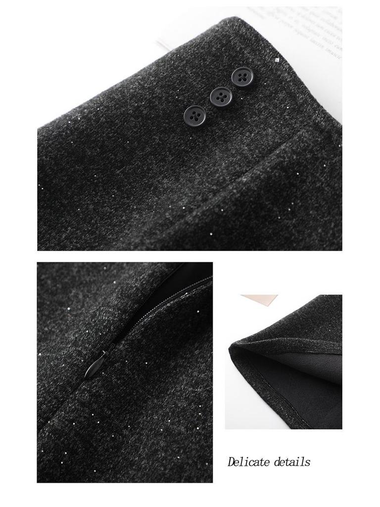 Minigonna Nera con Paillettes da Donna 2025 - Flanella di Lana Slimming High-End a Portafoglio Bodycon per Autunno/Inverno