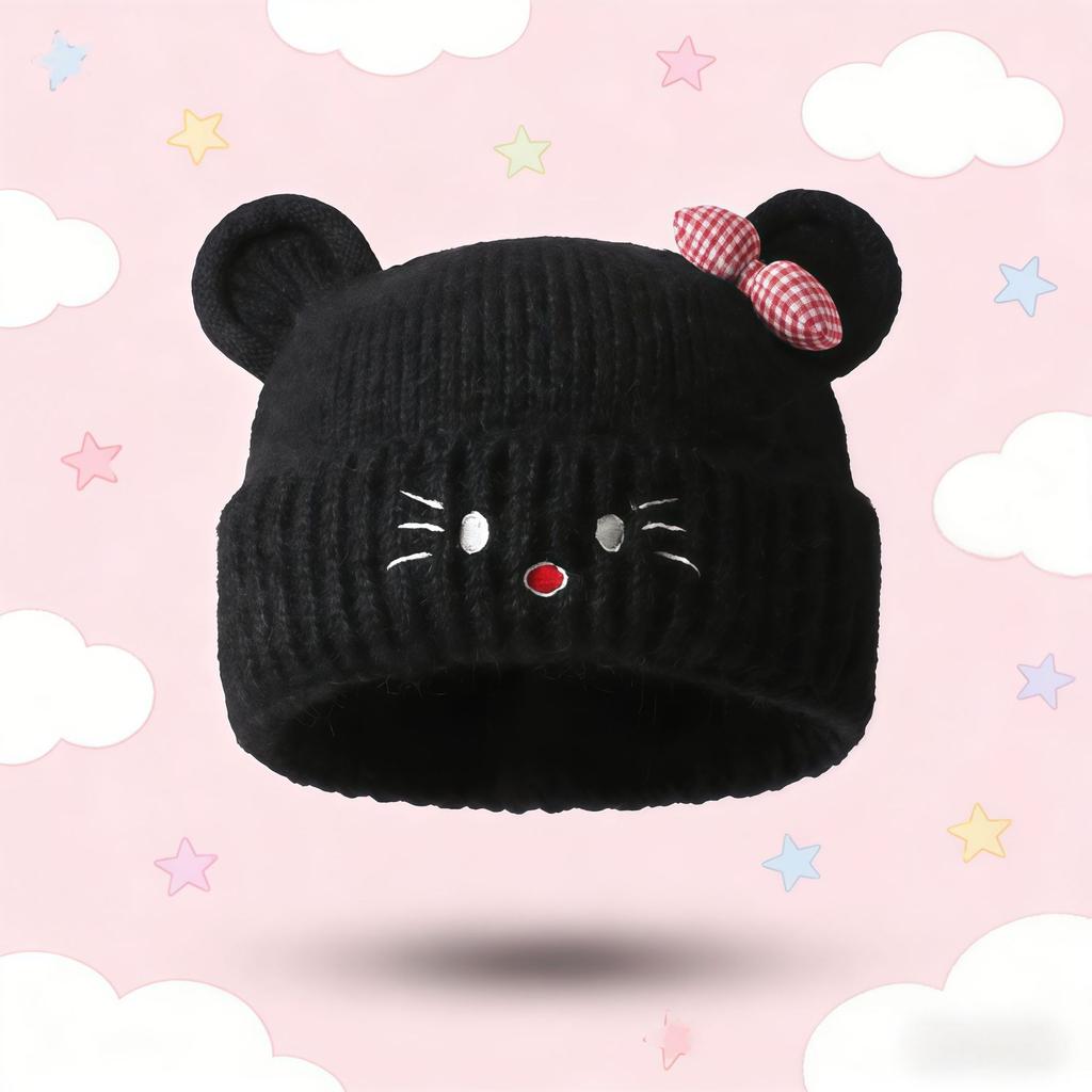 Versatile winter warm hats cute cartoon cat knitted hat student face small wool hat cold hat