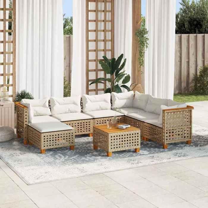 VidaXL Garden Lounge Set with Cushions 8 Pcs Beige Braided Resin 3261946