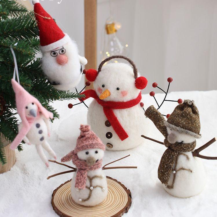 Festive Snowman Christmas Scene Plush Decoration Mini Ornament Holiday Supplies
