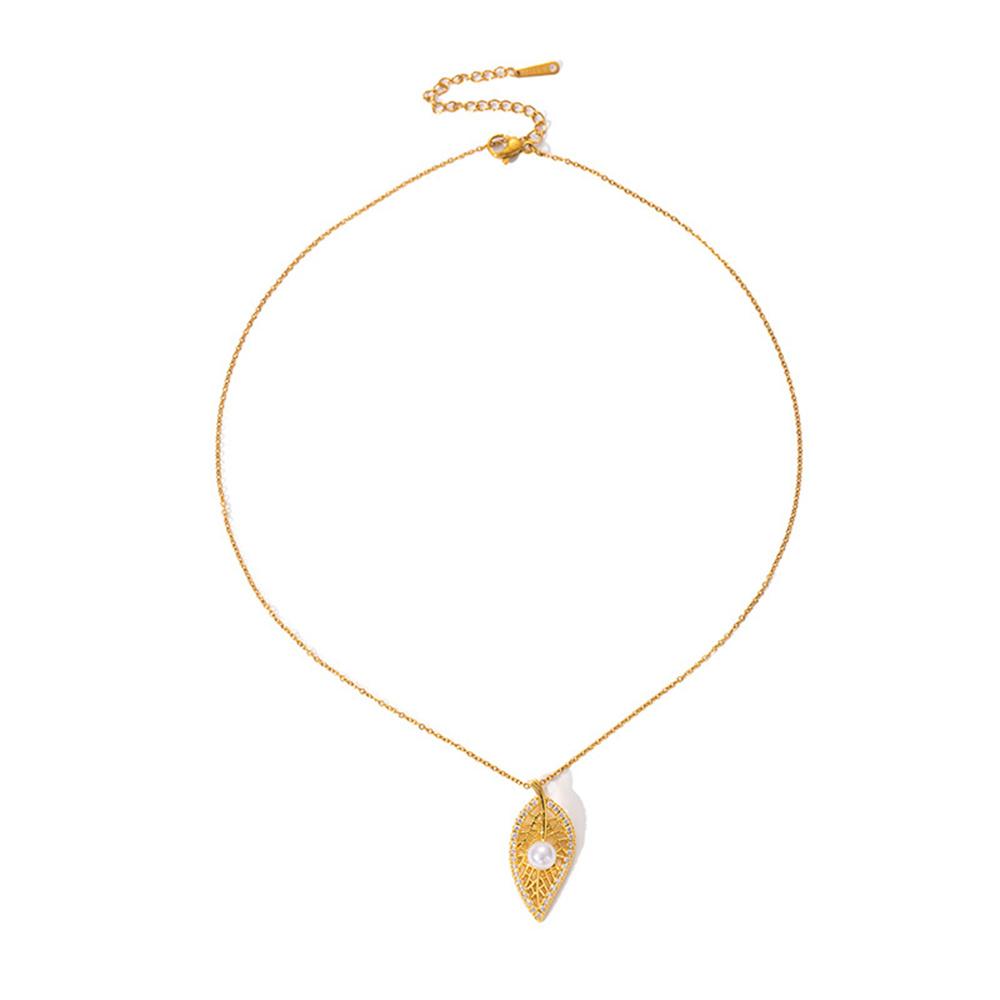 Leaf Pearl Necklace For Women Fashionable Simple Micro Inlaid Hollowed Out Light Luxury Versatile Accessories Gift