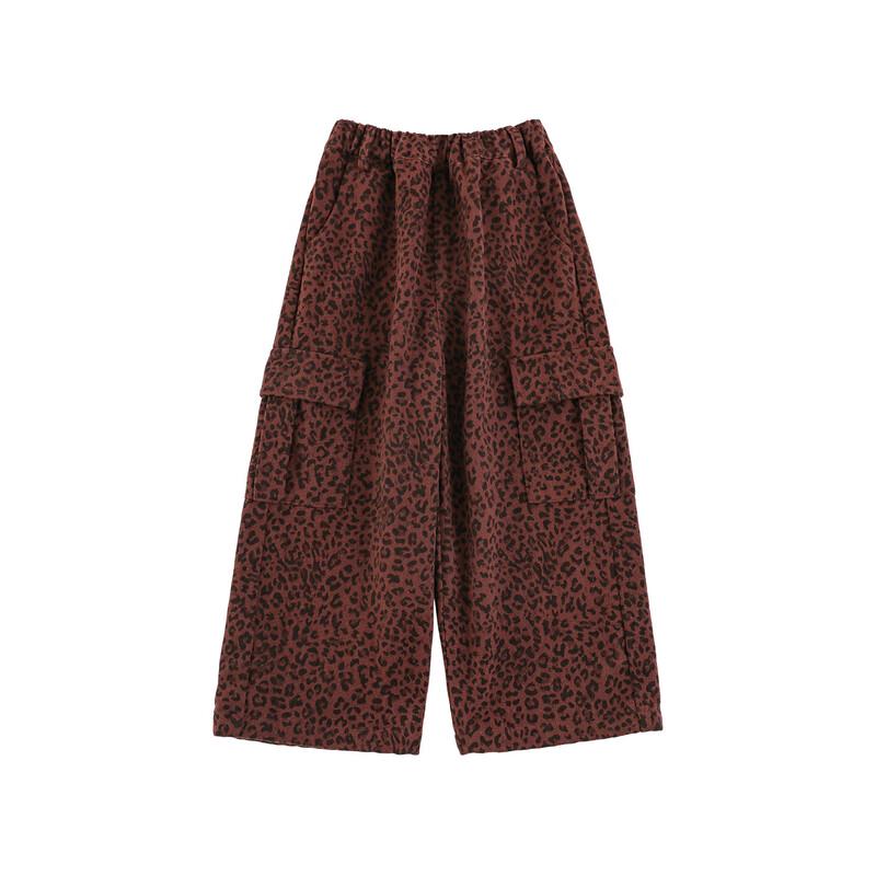 

Girls Leopard Print Wide-Leg Cargo Pants 100