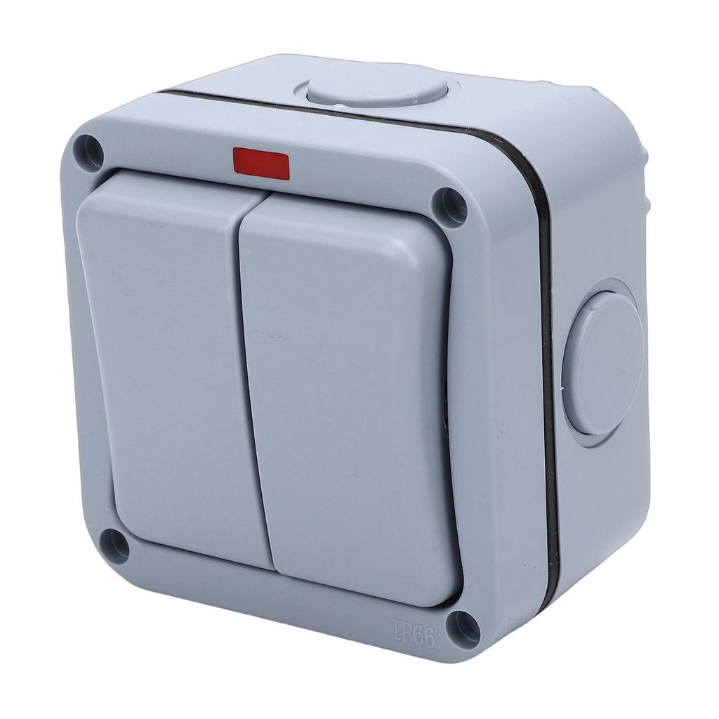 Outdoor Light Switch 20A Weatherproof IP66 Water Proof 2 Gang 2 Way Dual Exterior Electrical Control with Indicator
