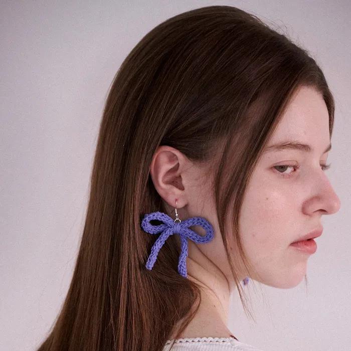 No.201 / Ribbon Crochet Earrings (Silver 925) _ Purple