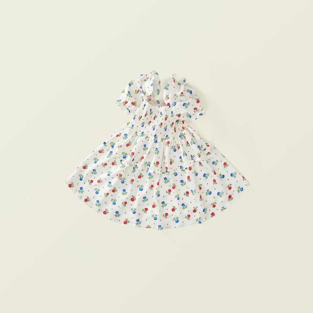Clearance: Girls' Floral Smocked Short-Sleeve Dress - Summer 2025 Korean Style