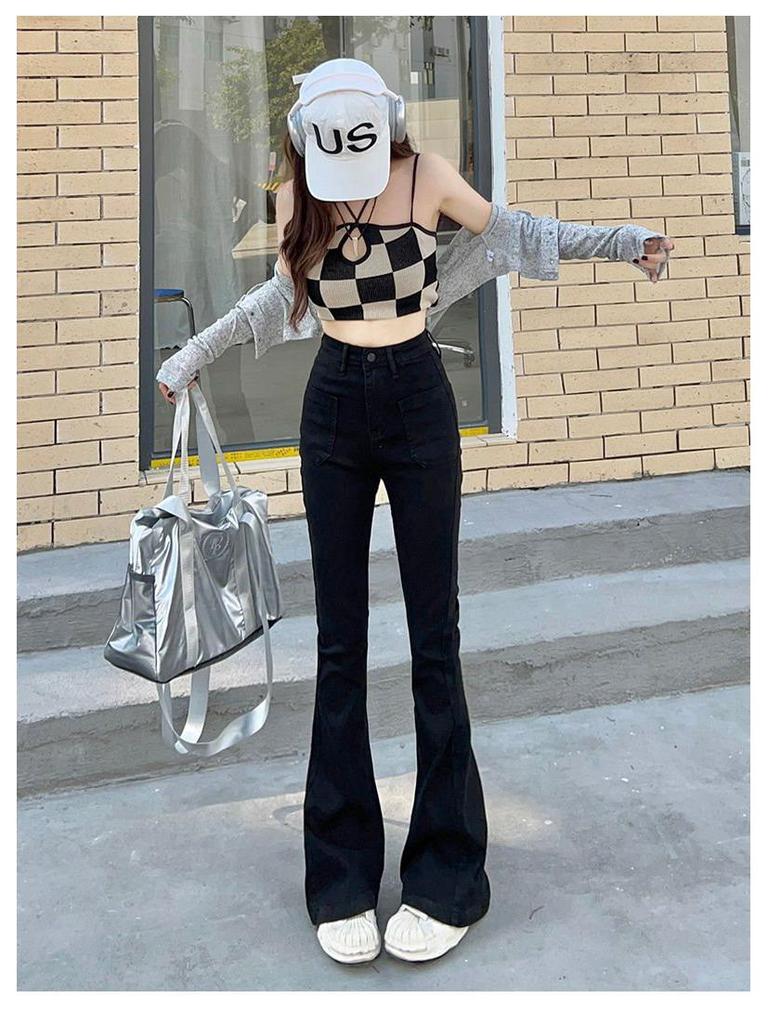 Women's Black High-Waist Micro-Flare Jeans, Spring/Summer 2025 Collection