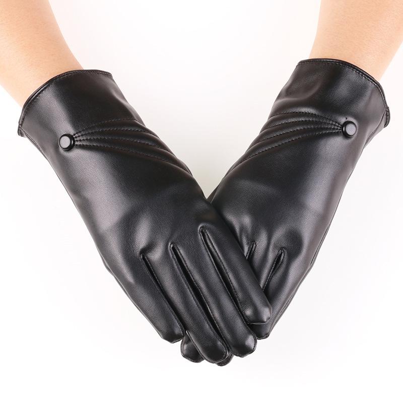 Women's PU Leather Touch Screen Gloves Imitation Leather Fashionable Warm Plus Velvet Cold Proof Women's Gloves Winter Riding Gloves