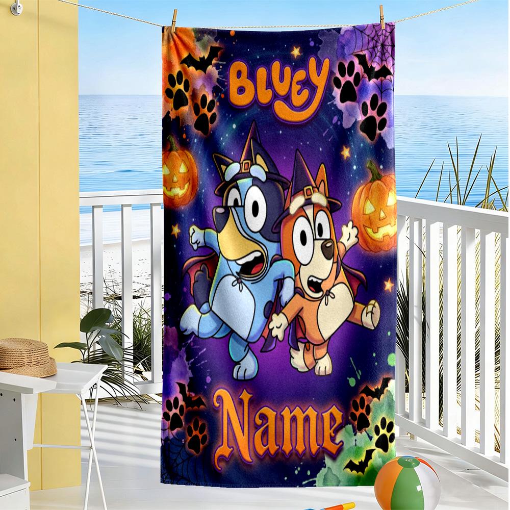 Halloween Costume Parade Customized Name Beach Towel High Absorbency & Quick-Dry