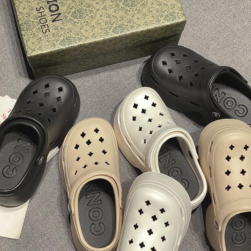 New hole shoes women's summer high heels wear thick soles non-slip beach bag head drag sandals women