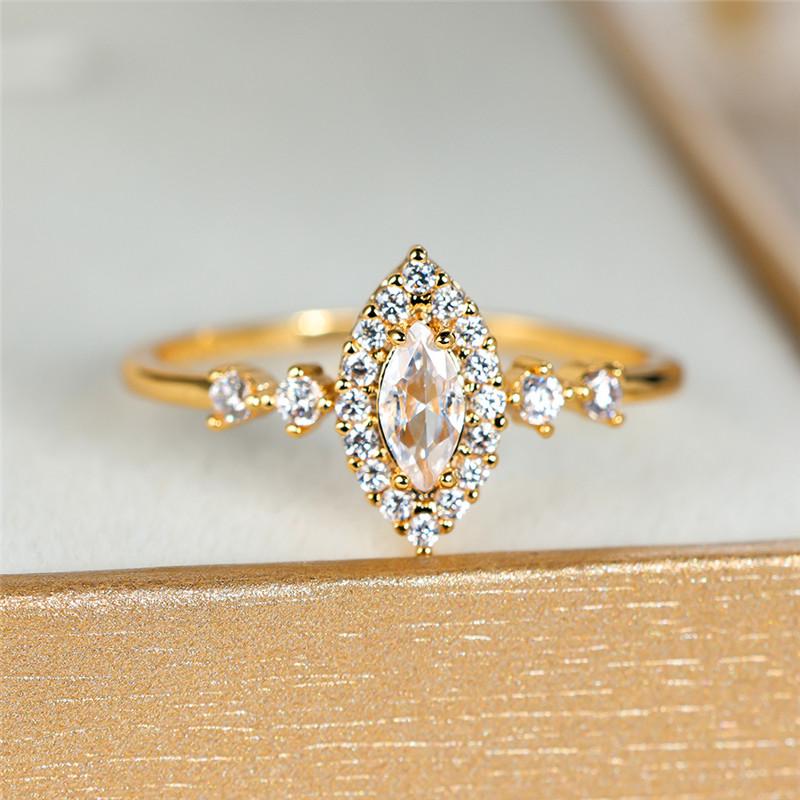 Charm Female Crystal White Zircon Stone Engagement Ring Yellow Gold Color Summer Wedding Jewelry For Women