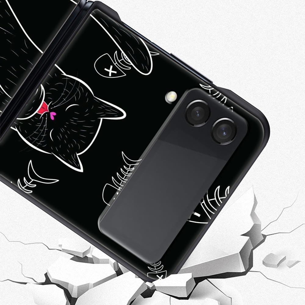 Phone Case for Samsung Galaxy Z Flip 3 4 5 6 Folding Black Shell Black Cat For Samsung Z Flip4 Flip5 PC Hard Cover