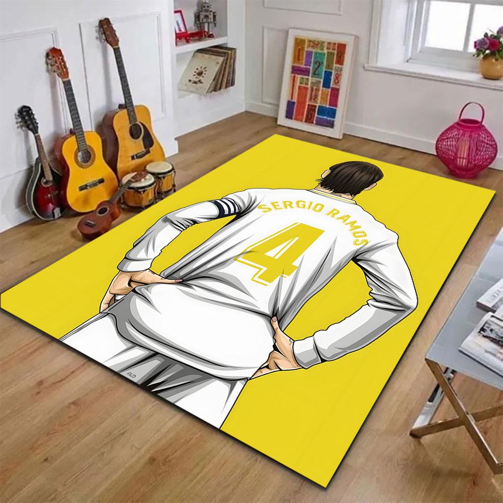 "Soccer Player Illustration On Yellow" Patterned Carpet, Suitable As a Non Slip Play Mat for the Living Room and Bedroom Sofa