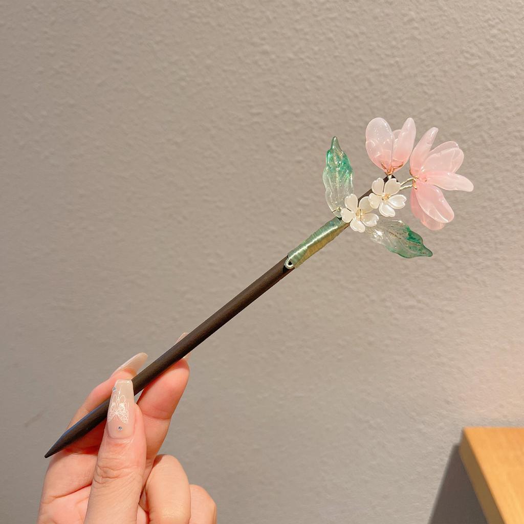 Wooden Hair Sticks Forks Retro Chinese Style Hairpins Forks Colorful Flower Designs Pendant Headpieces Hair Jewelry Ornaments