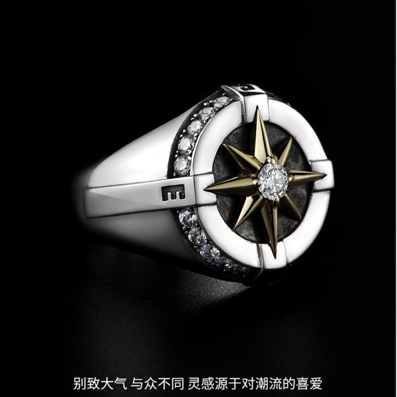 Adjustable Open Ring Men Women Vintage Geometric Compass Star Symbol Plated Copper Band