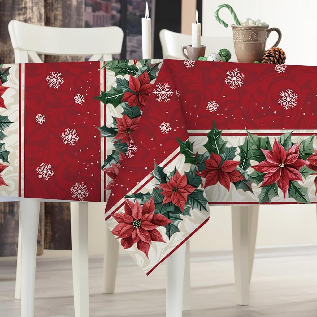 Weihnachts-Weihnachtsstern Rechteckiger Tischdecke für Tischdekor Winter Xmas Floral Schneeflocken Tischdecke Weihnachtsdekorationen