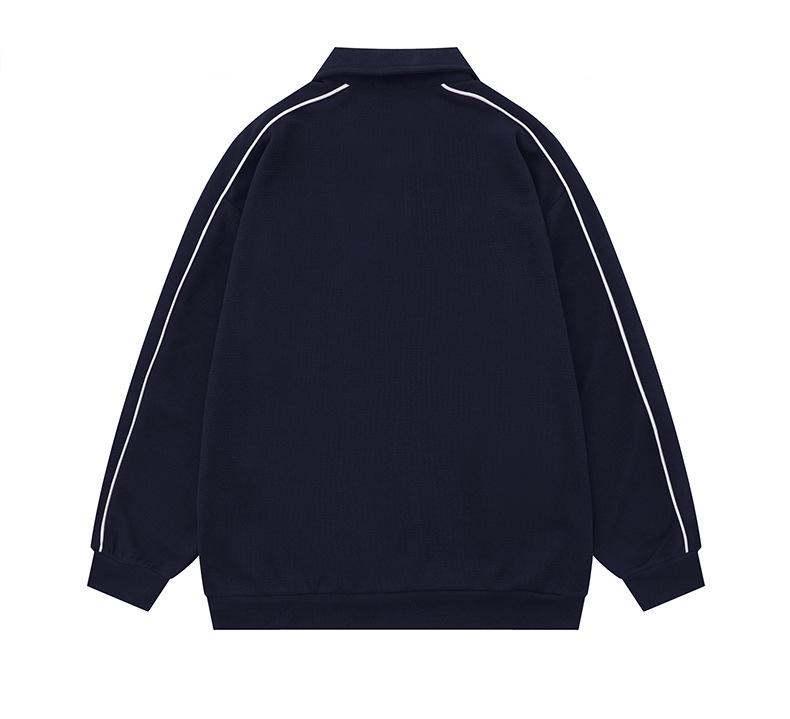 Wild Man Trendy American Letter Embroidery Waffle Knit Sweatshirt, Spring/Autumn Academy Style Half-Zip Polo