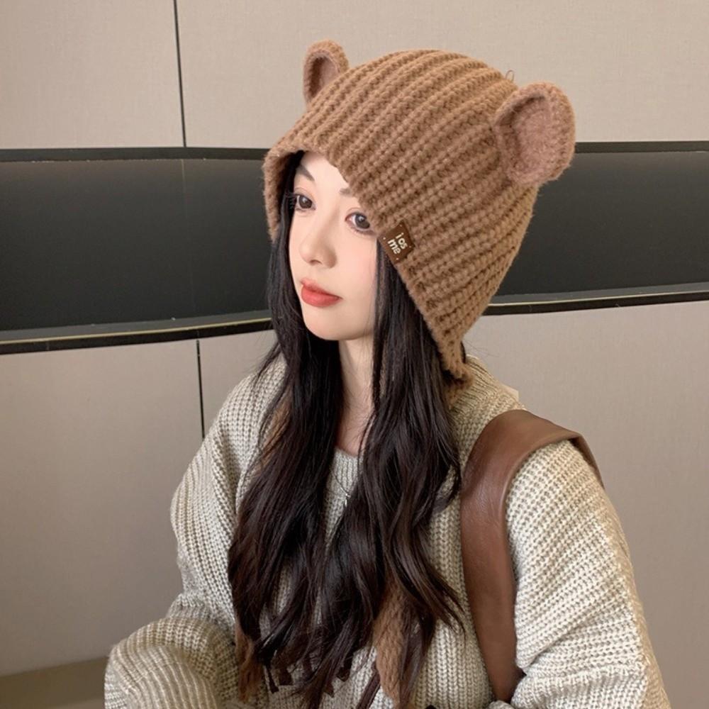 Einfarbige Strickmütze Ohrenschutz Ohrenwärmer Mütze Niedliche Ohrenschutzmütze Winter
