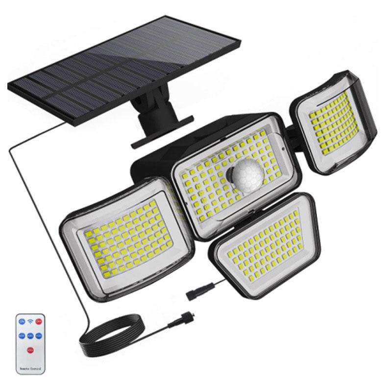 278LED Solar Lights with Motion Sensor Light 4 Mode Outdoor Waterproof 4 Head Solar Security Floodlights for Yard Garden Garage