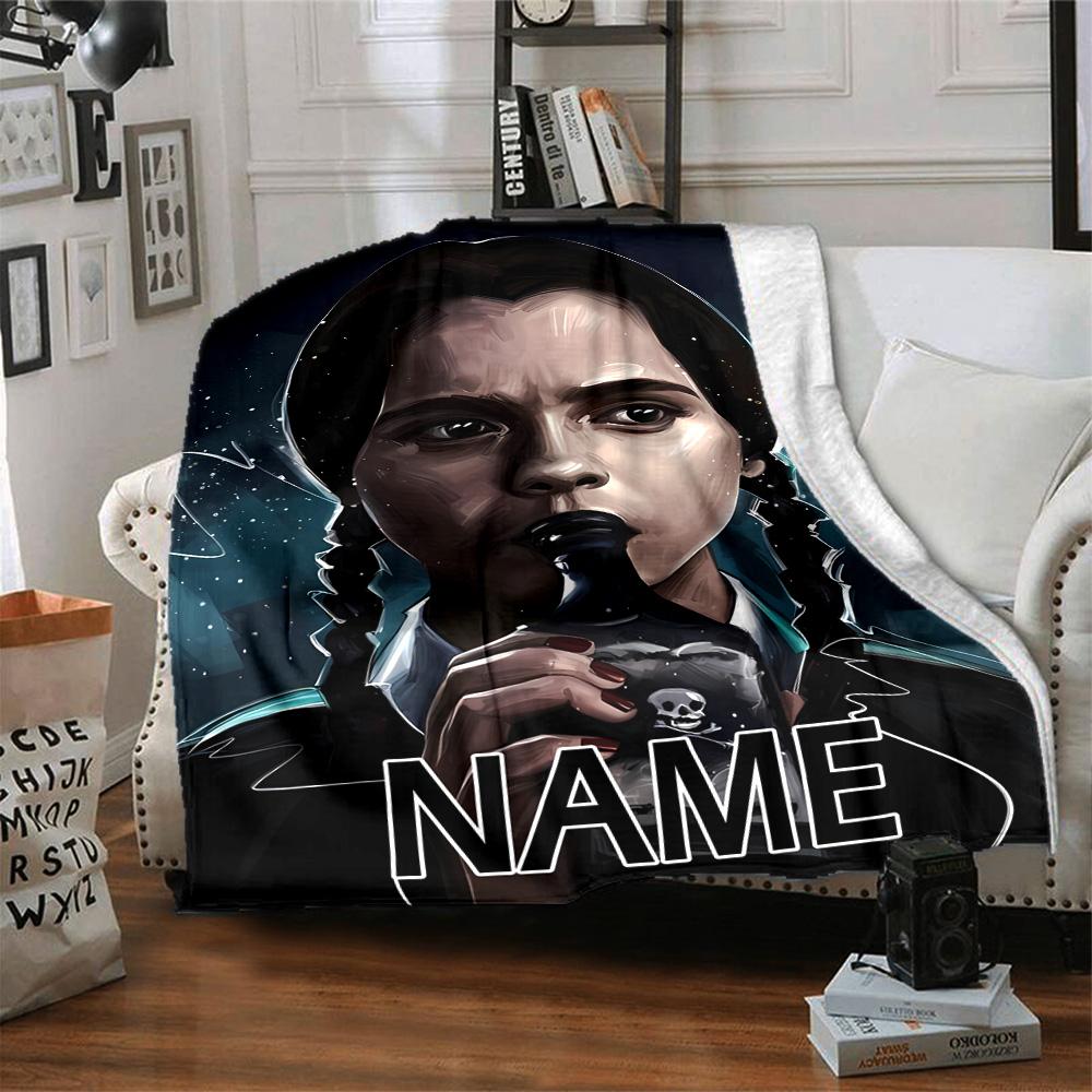 Customizable Addams Family Wednesday4 Throw Blanket – Personalized Name, All-Season Cozy Snug Blanket, Machine Washable, Personalized Blanket