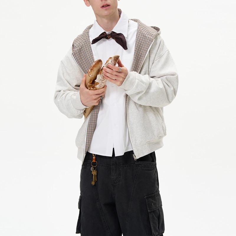 

Двусторонняя толстовка на молнии в гусиную лапку: Свободный крой, унисекс и трендовый для весны и осени 2025 L