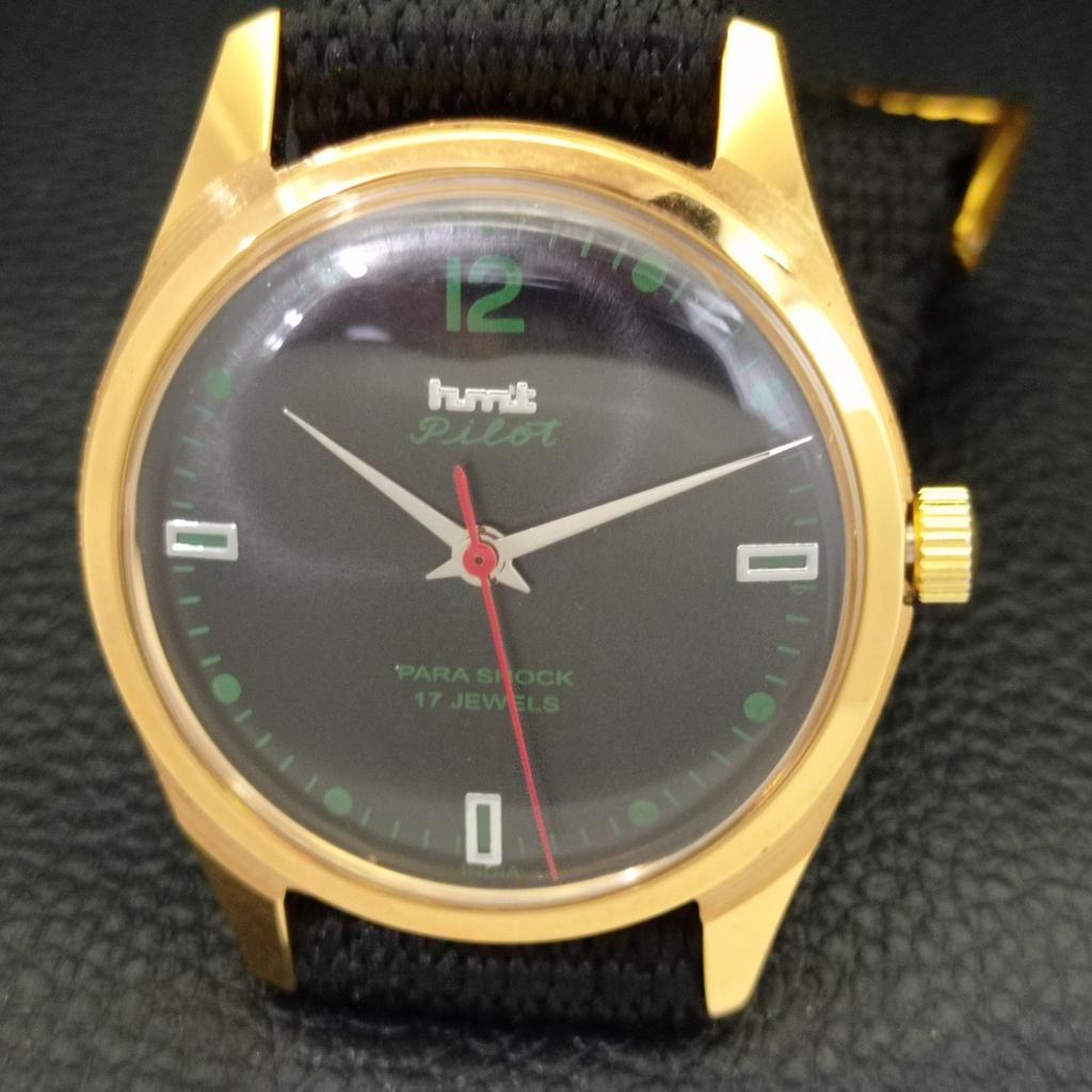 HANDOPWINDBARE VINTAGE HMT PILOT INDIAAS HEREN HORLOGE ZWART KLEUR WIJZERPLAAT a702076-5
