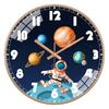 Silent Non-Ticking Wall Clock Astronaut Planets Design Rose Golden/Black Frame Clock for Boys Bedroom Nursery Classroom Decor