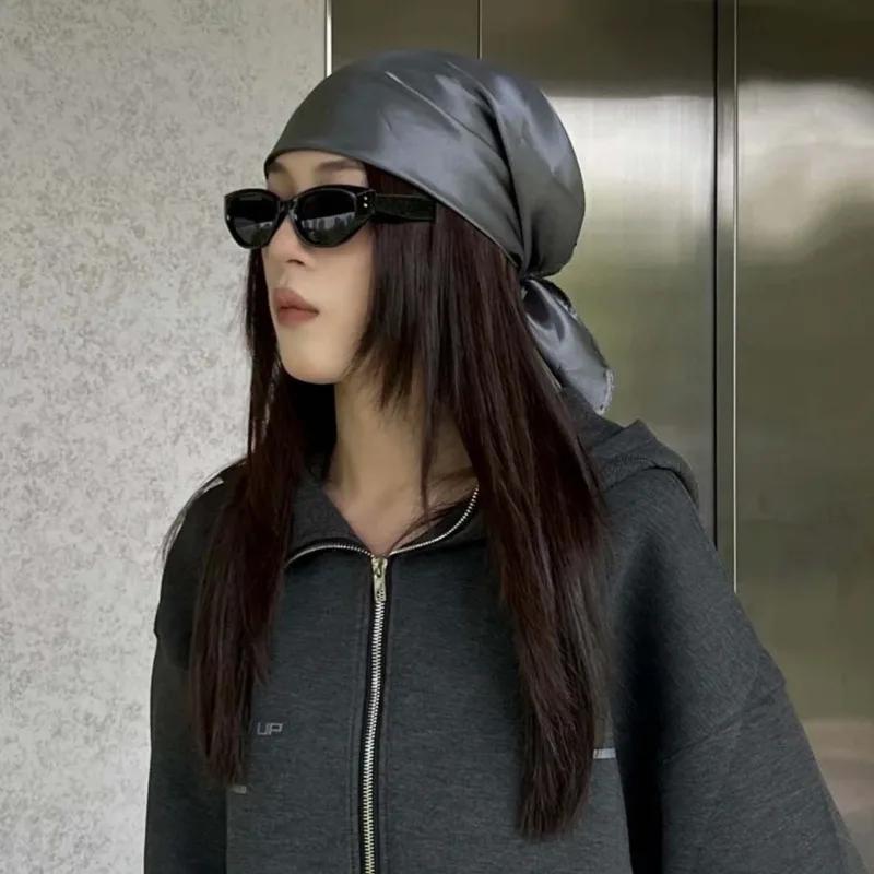 Y2K Punk Style Bandana Scarf Bling Bling Silver Fashion Headband for Women Girls Square Head Scarf  Hair Accessories