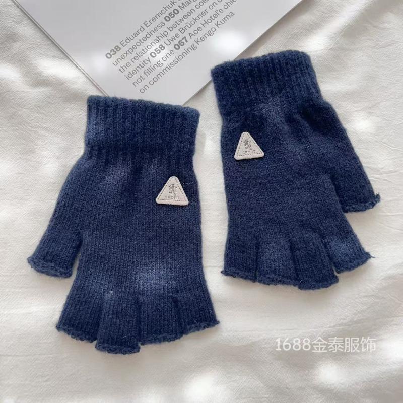 Autumn and Winter Half-finger Gloves Outdoor Adult Riding Non-slip Gloves Knitted Wool Cold-proof Finger Gloves