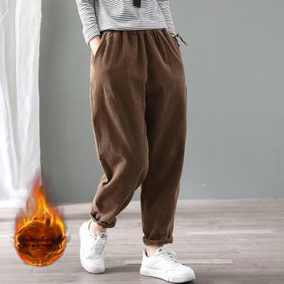 Damen Herbst und Winter Neu Locker Übergroß Kord mit Kältebeständigem und Dickem Samt für Vielseitige Freizeitkleidung, Harem Warme Hose