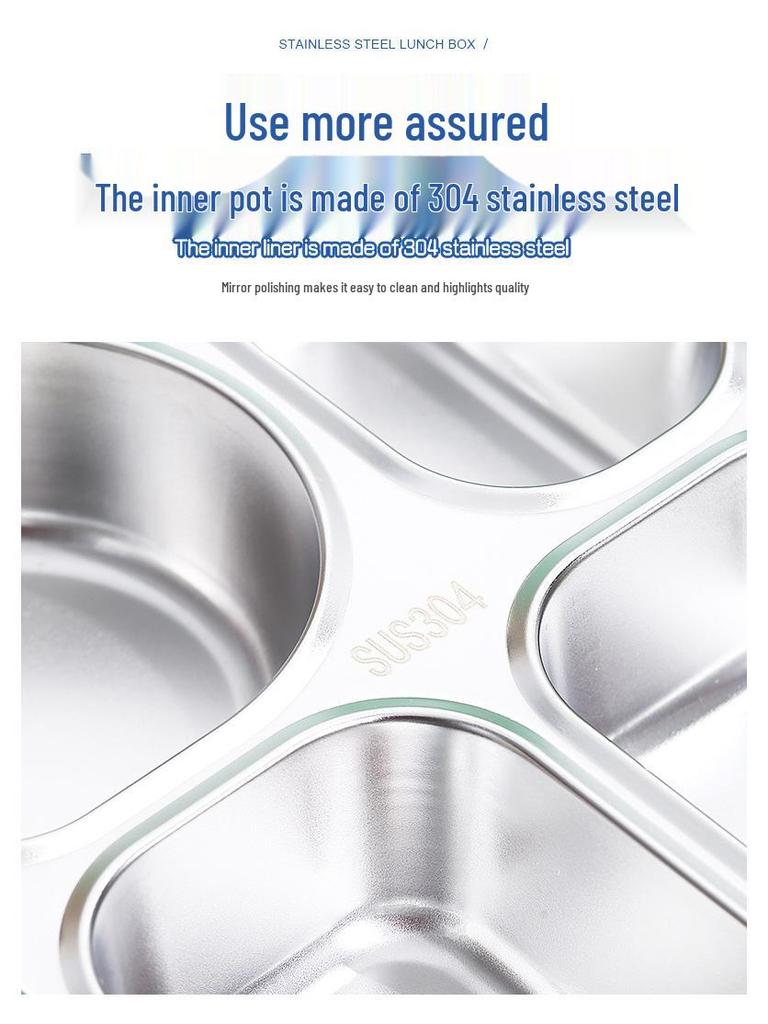 4-Compartment Stainless Steel Lunch Box with Portable Insulated Soup Cup, Microwaveable Bento Box for Office Workers.