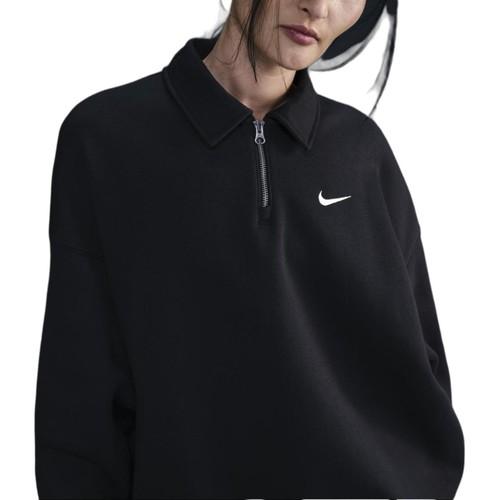 Nike Brand Logo Pattern Polo Collar Long Sleeve Sweatshirt for Women in Black