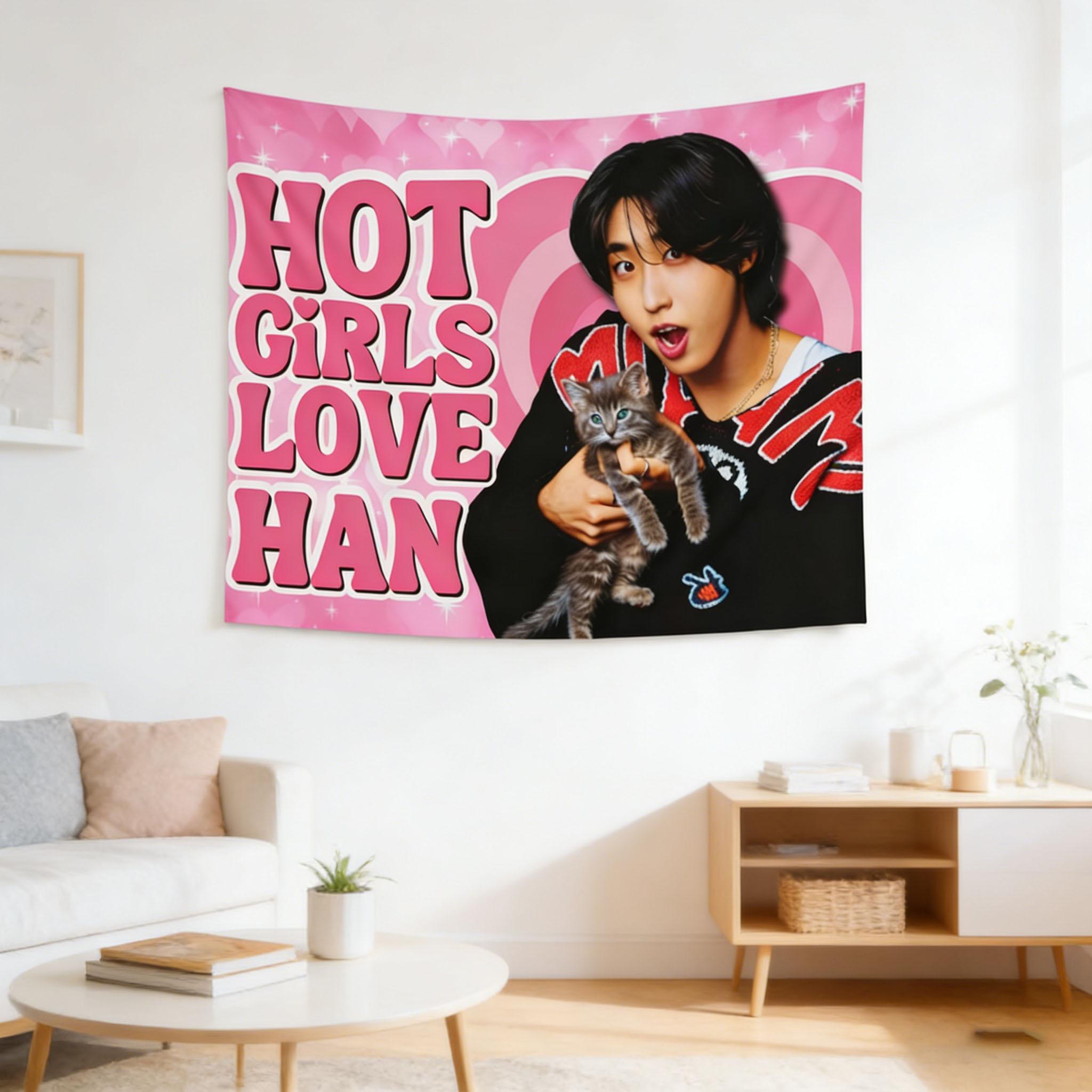 SKZ Han Jisung Pink American Flag Tapestry Kpop Idol Tapestry Pink American Flag Tapestry Bedroom Aesthetic Wall Hanging Decor 100X70CM