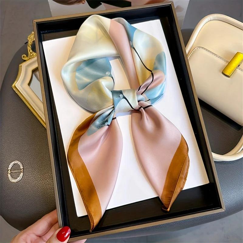 Ginkgo Leaf Printed Scarf Women's New Model Emulated Silk Plant Printed Scarfs Fashion Versatile Clothes Bag Accessories Scarf