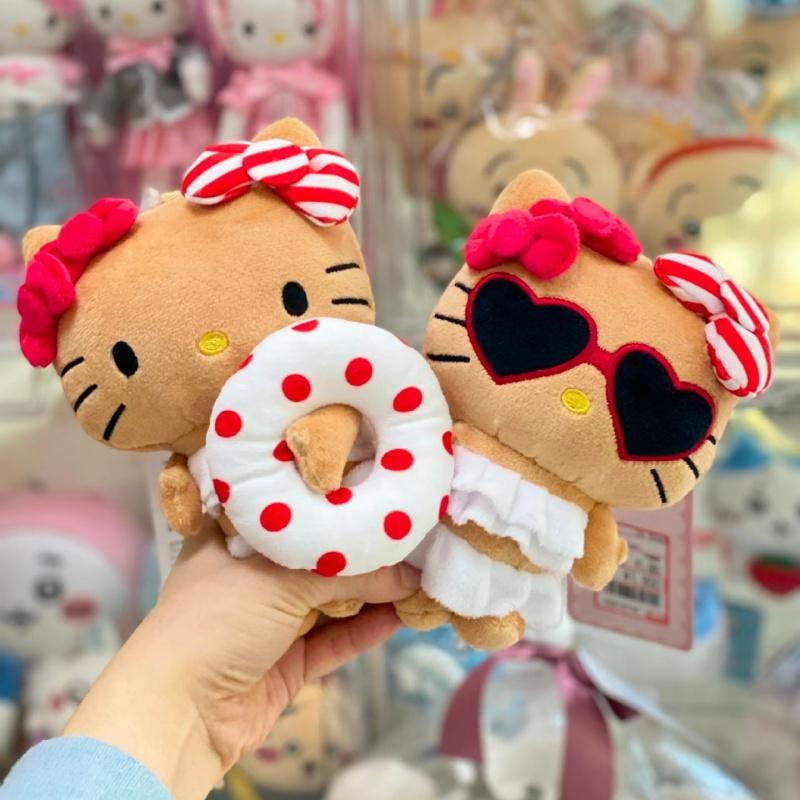 12cm Summer black Tanned Skin Series Float Ring Plush Toy Keychain Red White Kitty cat Stuffed Backpack Charm