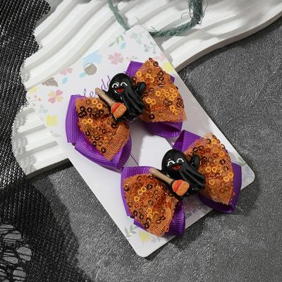 2PCS Nouveaux Mignons Mode Halloween Dessin Animé Nœud Adorables Filles Épingles à Cheveux Coiffures pour Enfants Pinces à Cheveux Accessoires pour Cheveux