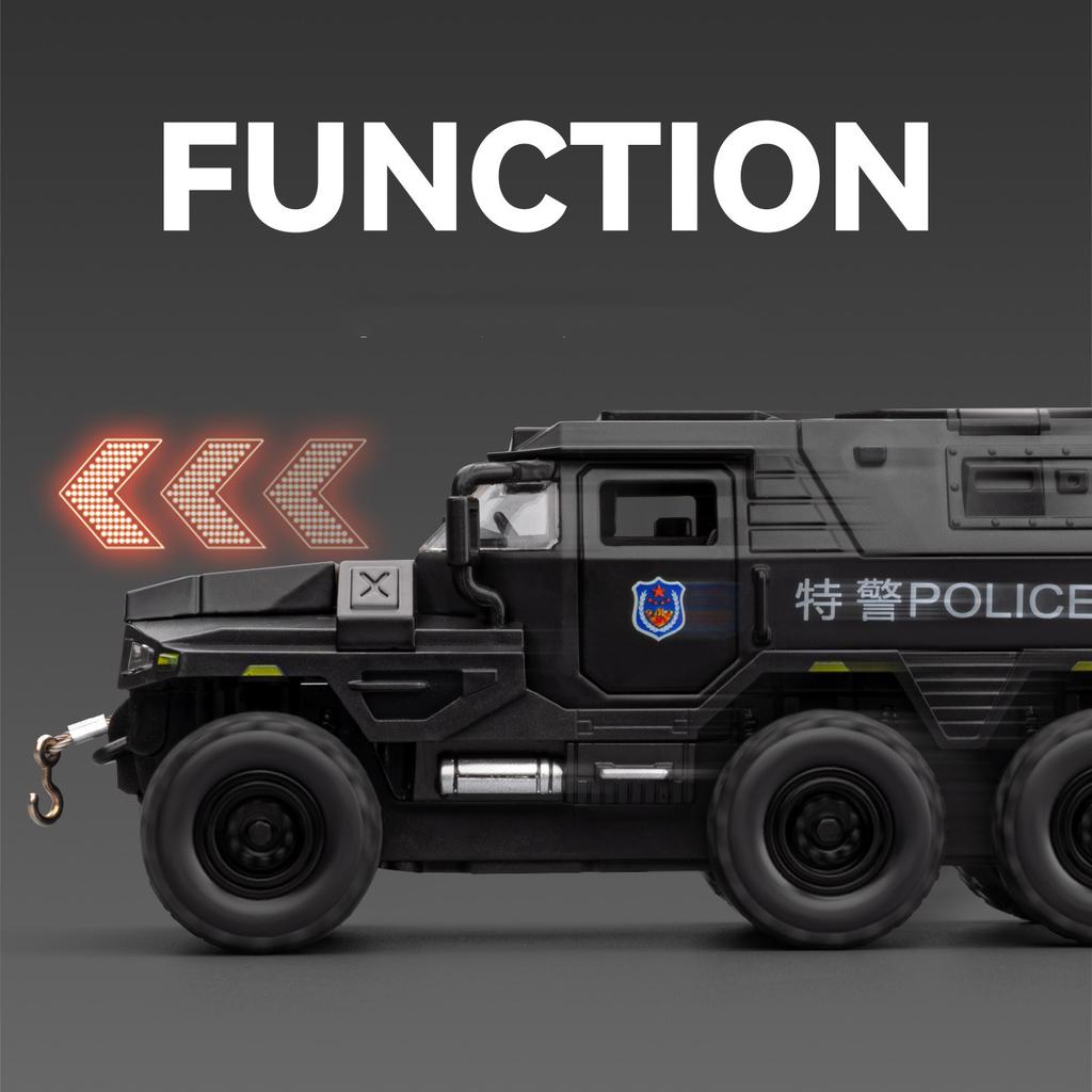 1:32 Conqueror Legierung Polizei Explosionsgeschützte Fahrzeuge Diecast Metall Geländepanzer Fahrzeugmodell Sound Licht Kinderspielzeug Geschenk