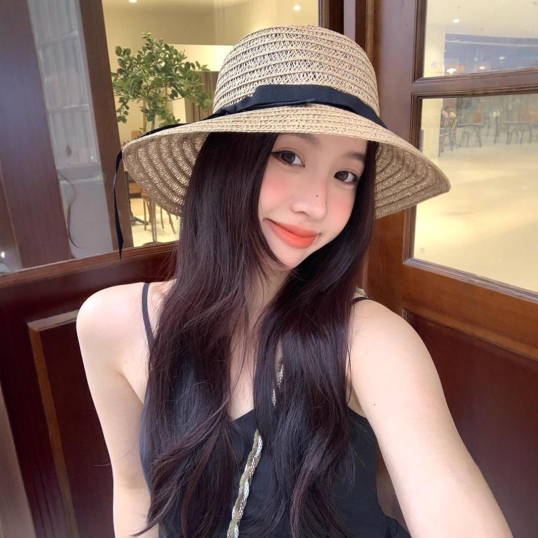 

Женская летняя шляпа с широкими полями, плетеная, для защиты от солнца, ажурная, шляпа от солнца, в повседневном отпускном стиле, пляжная соломенная шляпа one size хаки