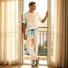 Herren-Haus-Pyjama-Set, Kurzarm-Oberteil und lange Hose mit Knopfleiste und Tunnelzug