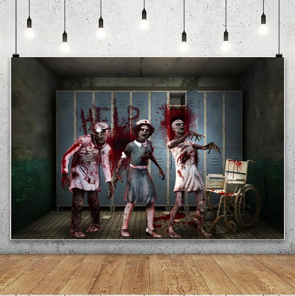 Halloween Pozadí Fotografie Krvavá Zombie Sestřička Pacient Halloween Strašidelný Dům Párty Foto Koutek Strašidelná Nemocnice Pozadí