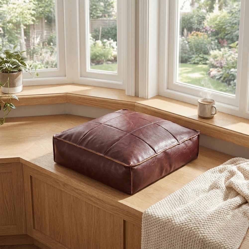 Square Sofa Stool Cover PU Leather Storage Leg Bench Sofa Footstool Seat Cushion Cover Under Desk