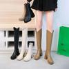 Fashion Middle Heel Solid Color Long Boots for Women New In Large Size Warm Fashion 2024 Y2k Work Boot Pu 39 Knee High Shaft Shoes Woman