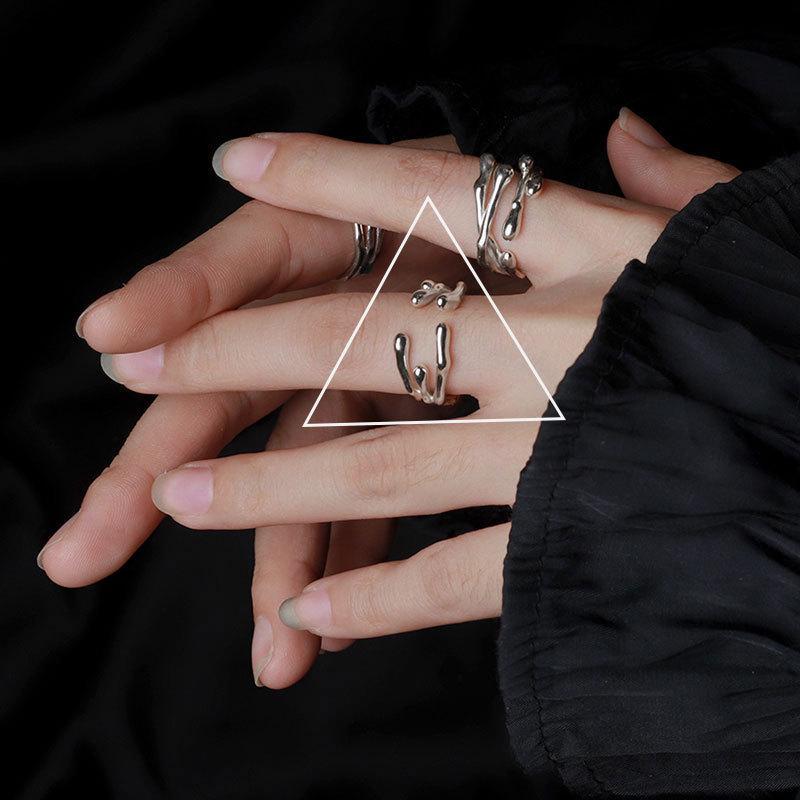 Korean Geometric Irregular Lines Hip Hop Adjustable Ring for Women - Retro Fashion Index Finger Style Adjustable Open Size