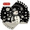 Of 4/6 Christmas Placemats Featuring a Checkered Pattern with Snowmen, Snowflakes, Flowers, And Berry Branches, Suitable for Kitchen And Dining Ta