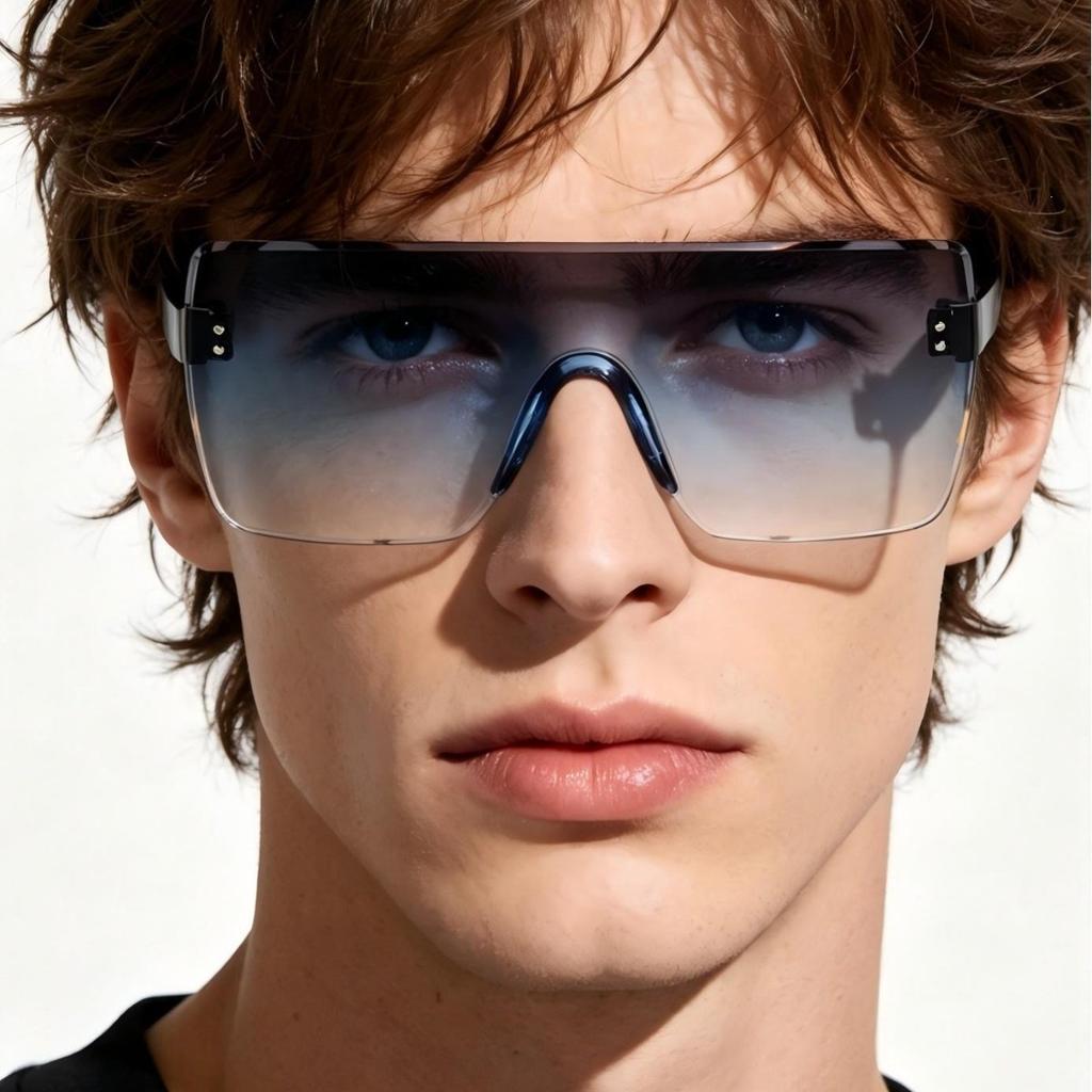Rennes retro oversized rectangular one-piece sunglasses for men and women showing small faces and gradually changing contrasting colors Outdoor sunsh
