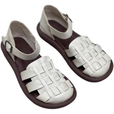 Sandali bassi in pelle di mucca Sandali intrecciati in pelle retrò nostalgici Scarpe da donna Salutari e traspiranti in estate