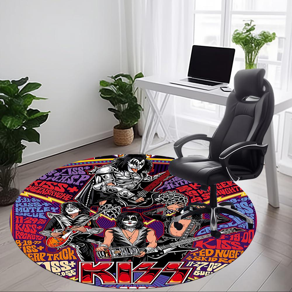 1pc KISS Music Office Round Area Rug, Under Office Chairs Bedroom Living Room Home Decor a1016299