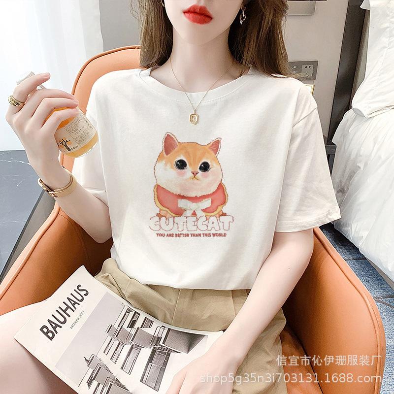 Cotton White Short Sleeve T-shirt Women's Summer Fashion Brand Loose T-shirt Top